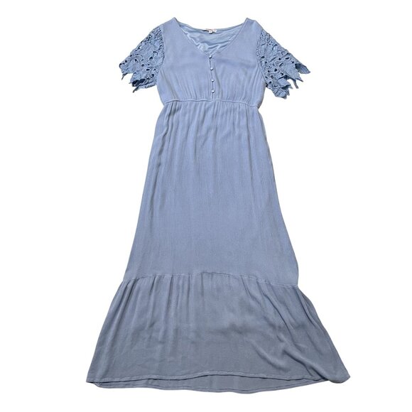 Polagram Maxi Dress‎ Womens S Blue With Lace Sleeves Lined Prairie - Picture 1 of 10